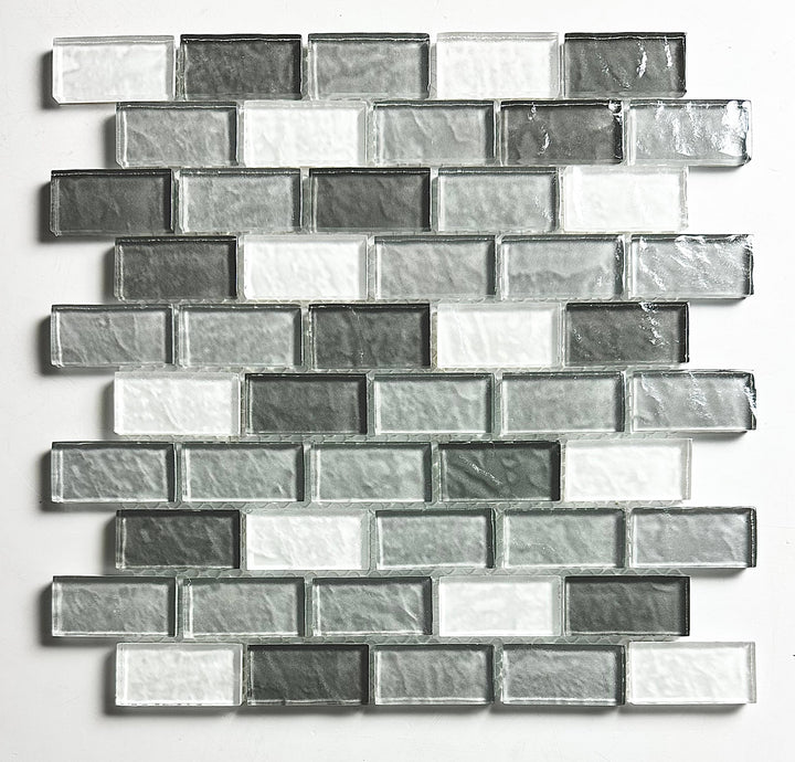 Abolos Swimming Pool Whistler gray/textured 12-in x 12-in Glossy Glass Brick look Mosaic Wall Tile product image