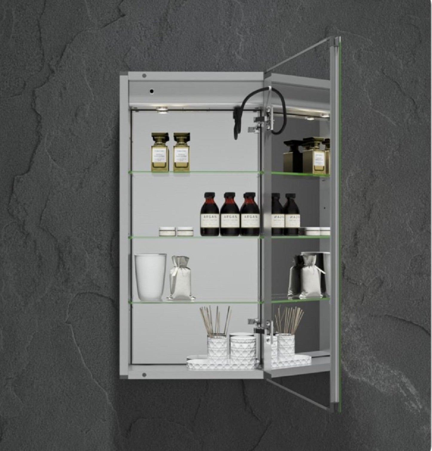 Fresca Tiempo 15-in x 30-in Lighted LED Fog Free Surface/Recessed Mount LED Mirror Mirrored Soft Close Medicine Cabinet with Outlet