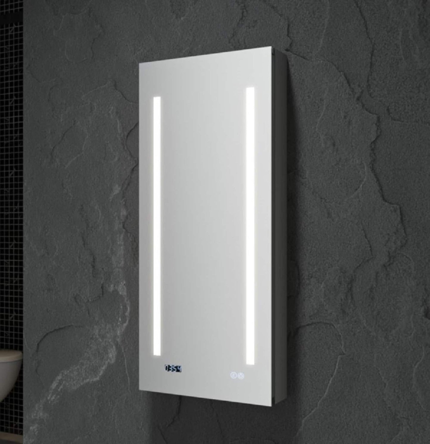 Fresca 15-in x 36-in Lighted LED Fog Free Surface/Recessed Mount LED Mirror Mirrored Soft Close Medicine Cabinet with Outlet