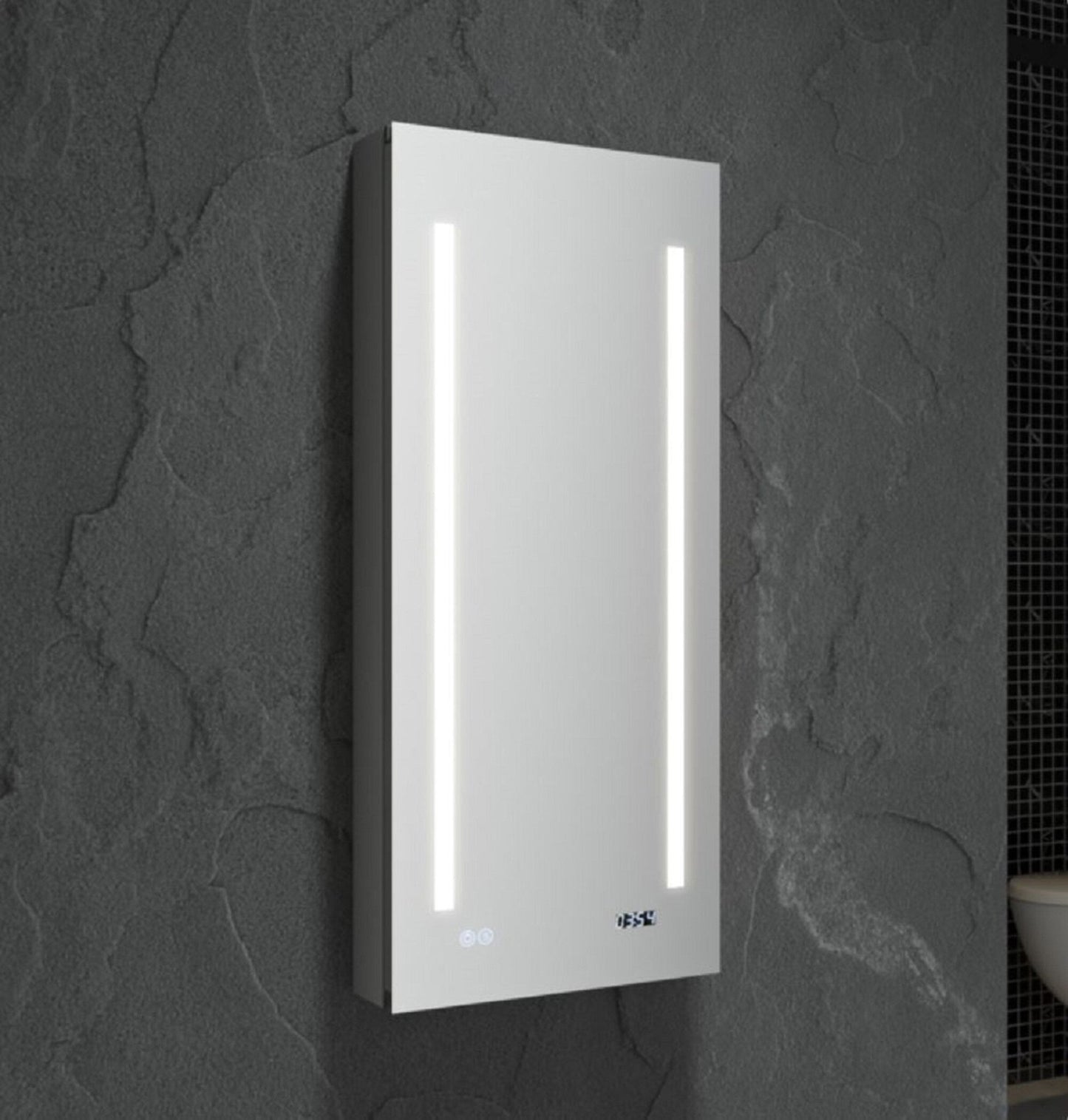 Fresca 15-in x 36-in Lighted LED Fog Free Surface/Recessed Mount LED Mirror Mirrored Soft Close Medicine Cabinet with Outlet
