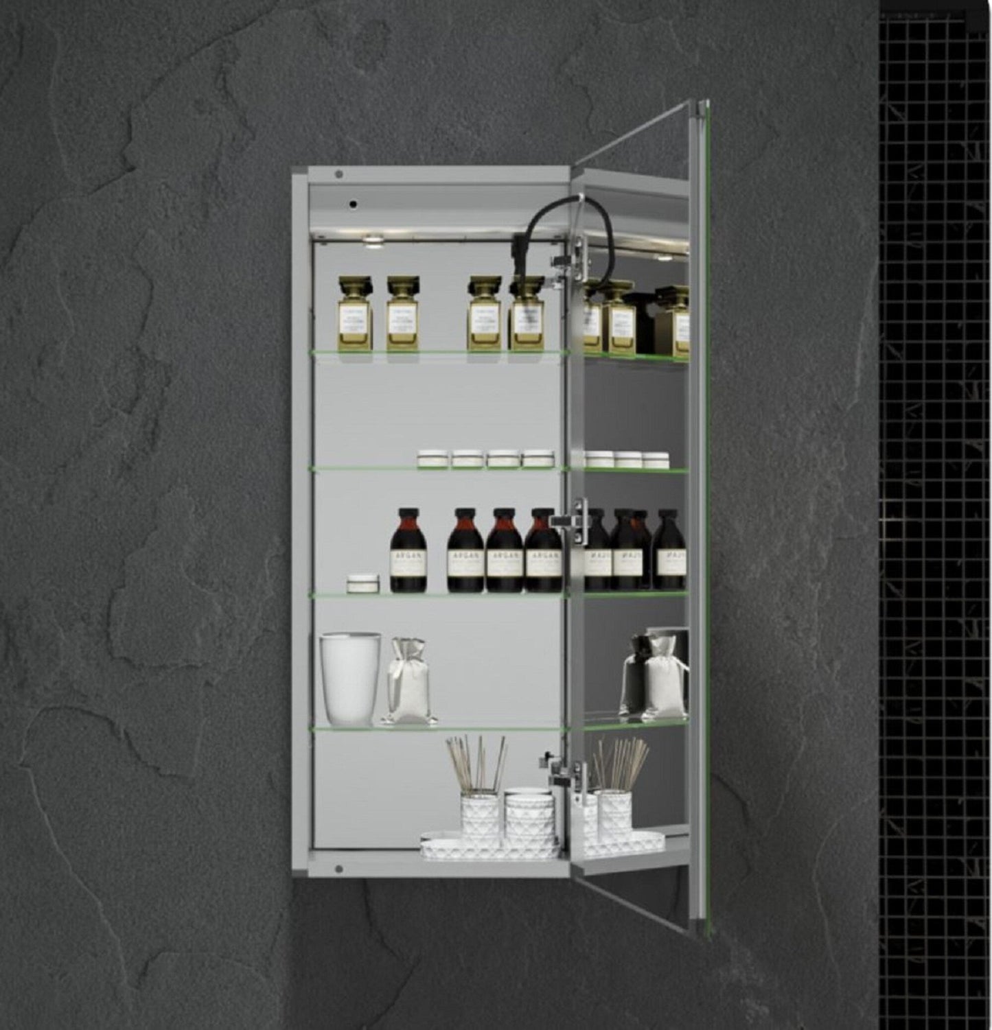 Fresca 15-in x 36-in Lighted LED Fog Free Surface/Recessed Mount LED Mirror Mirrored Soft Close Medicine Cabinet with Outlet