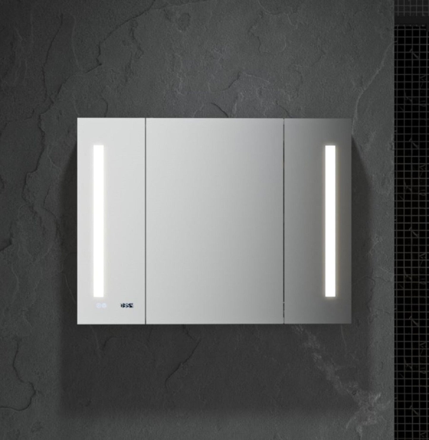 Fresca 40-in x 30-in Lighted LED Fog Free Surface/Recessed Mount LED Mirror Mirrored Soft Close Medicine Cabinet with Outlet