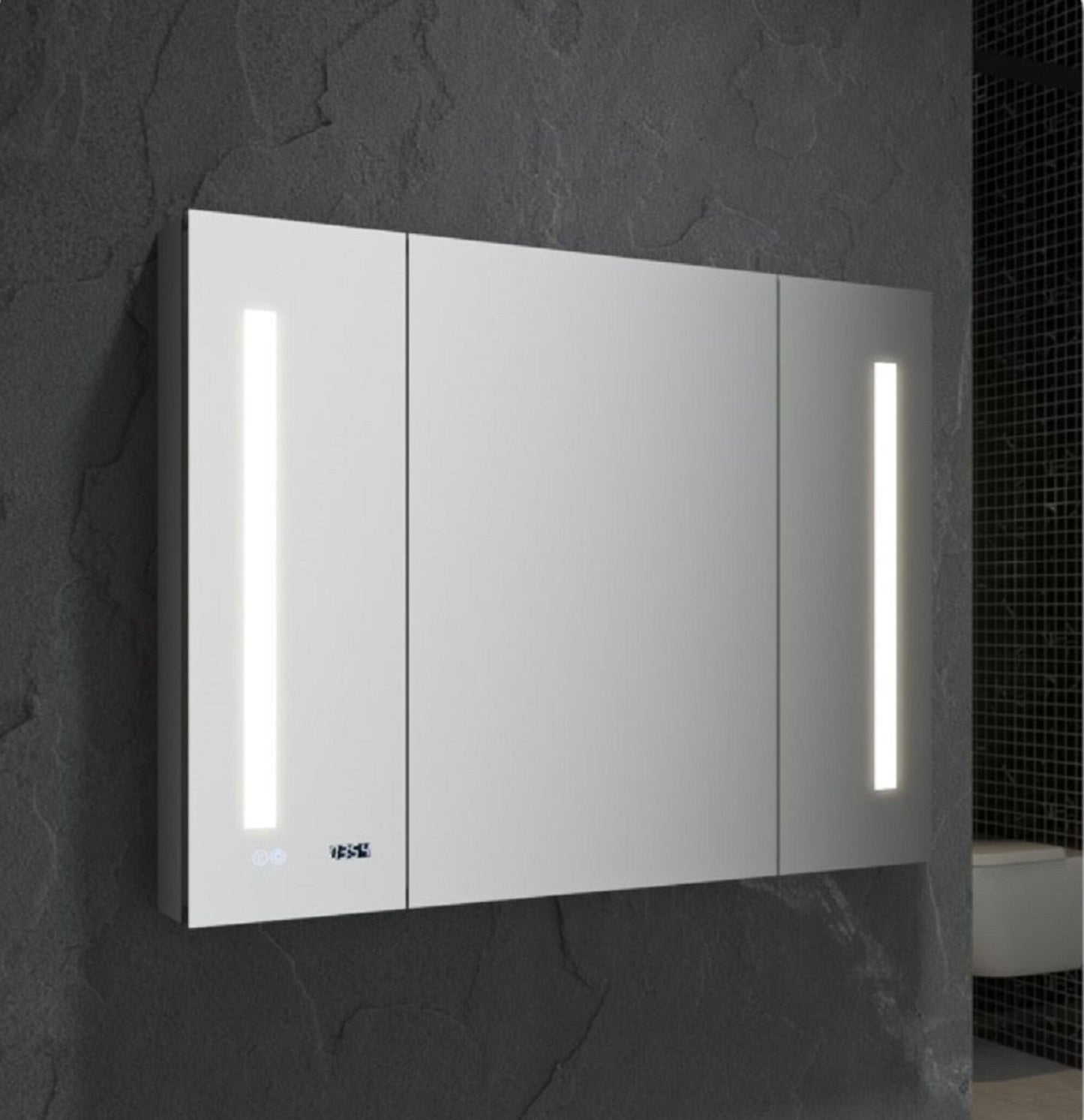 Fresca 40-in x 30-in Lighted LED Fog Free Surface/Recessed Mount LED Mirror Mirrored Soft Close Medicine Cabinet with Outlet