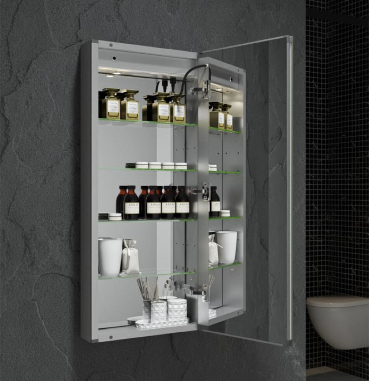 Fresca 15-in x 36-in Lighted LED Fog Free Surface/Recessed Mount LED Mirror Mirrored Soft Close Medicine Cabinet with Outlet