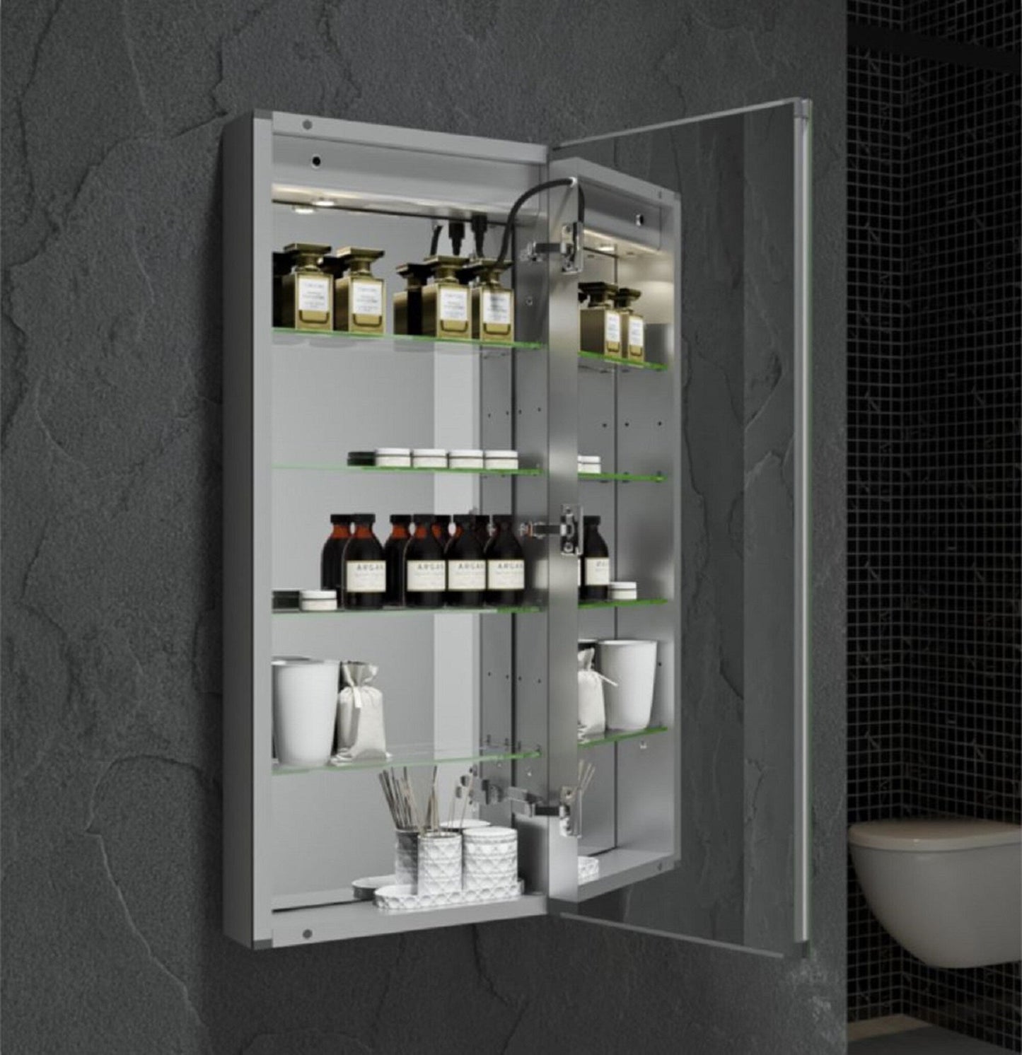 Fresca 15-in x 36-in Lighted LED Fog Free Surface/Recessed Mount LED Mirror Mirrored Soft Close Medicine Cabinet with Outlet