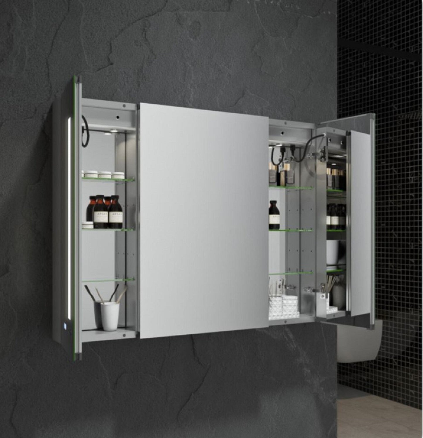 Fresca 40-in x 30-in Lighted LED Fog Free Surface/Recessed Mount LED Mirror Mirrored Soft Close Medicine Cabinet with Outlet