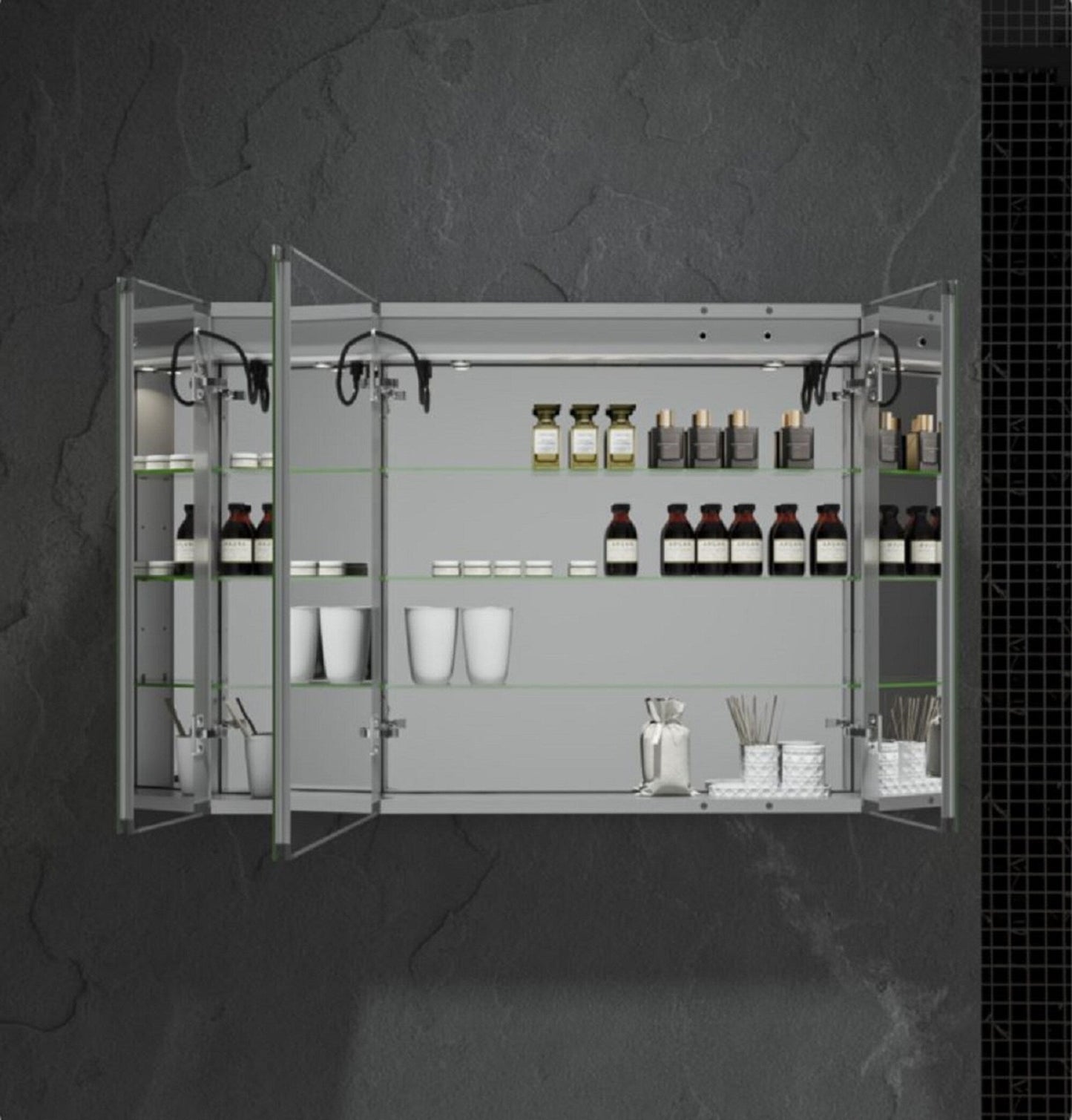 Fresca 40-in x 30-in Lighted LED Fog Free Surface/Recessed Mount LED Mirror Mirrored Soft Close Medicine Cabinet with Outlet