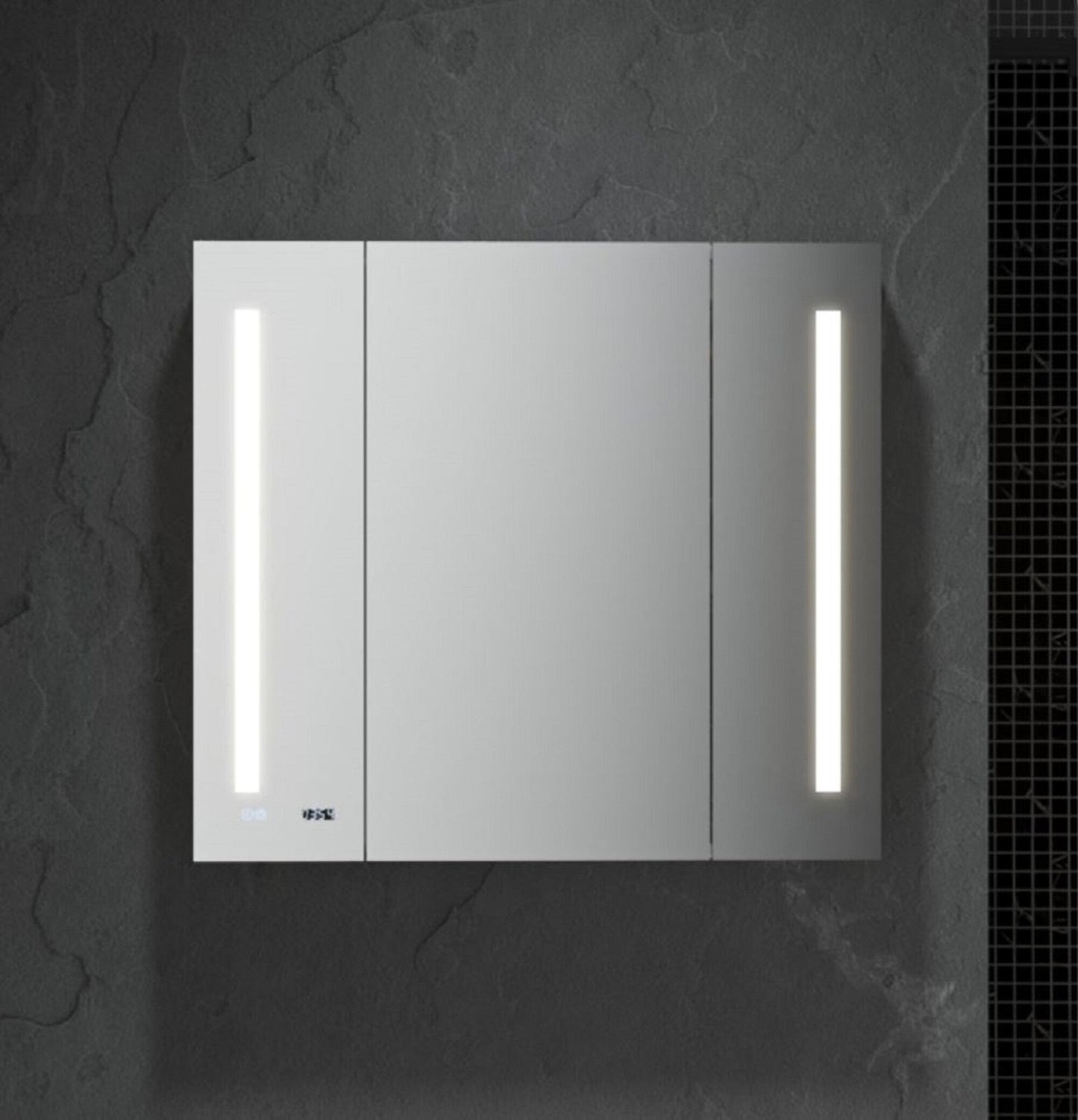 Fresca 40-in x 36-in Lighted LED Fog Free Surface/Recessed Mount LED Mirror Mirrored Soft Close Medicine Cabinet with Outlet