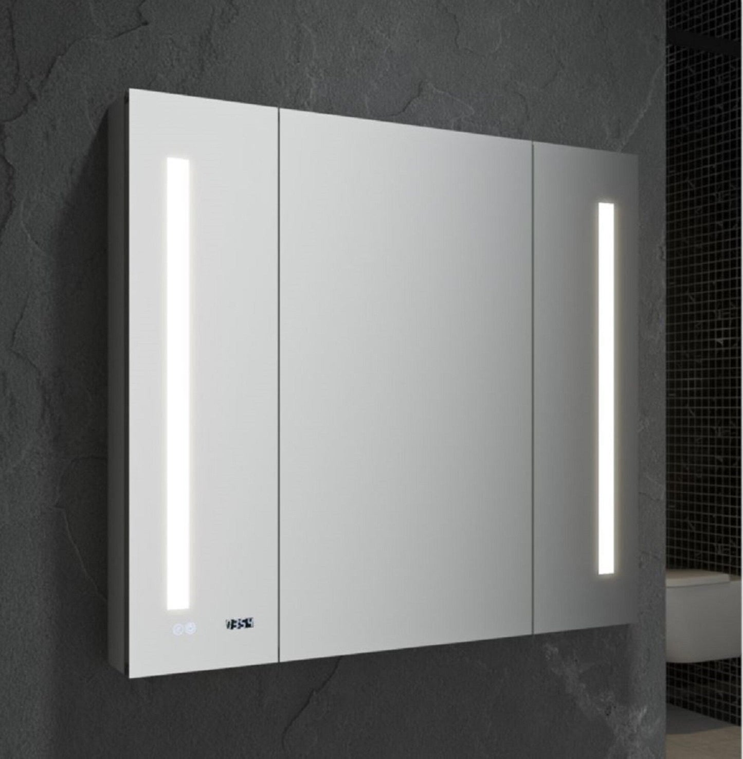 Fresca 40-in x 36-in Lighted LED Fog Free Surface/Recessed Mount LED Mirror Mirrored Soft Close Medicine Cabinet with Outlet