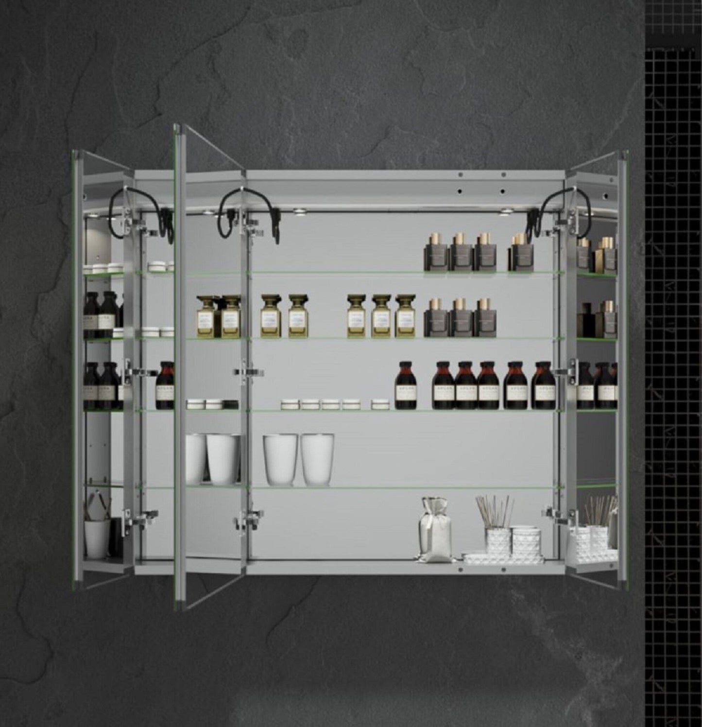 Fresca 40-in x 36-in Lighted LED Fog Free Surface/Recessed Mount LED Mirror Mirrored Soft Close Medicine Cabinet with Outlet