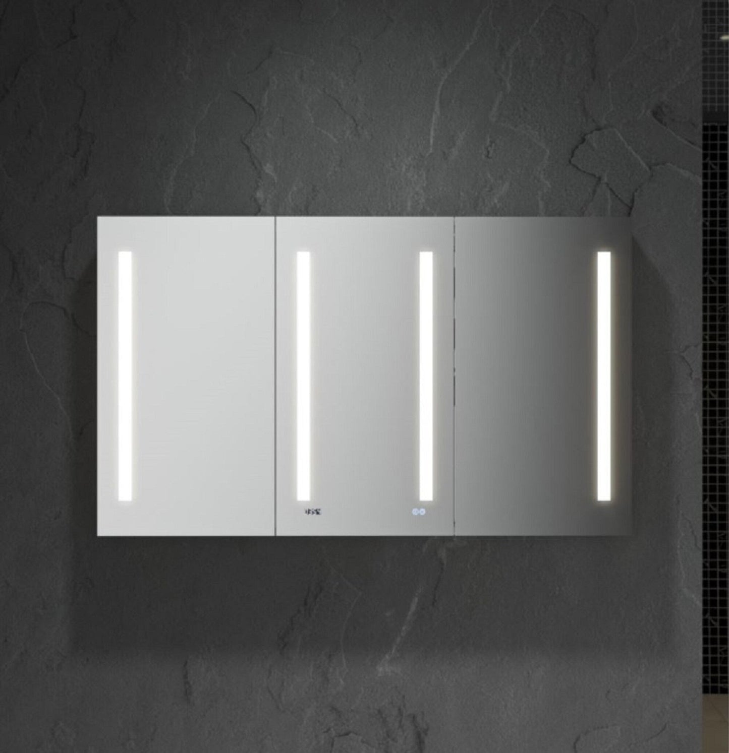 Fresca 60-in x 36-in Lighted LED Fog Free Surface/Recessed Mount LED Mirror Mirrored Soft Close Medicine Cabinet with Outlet
