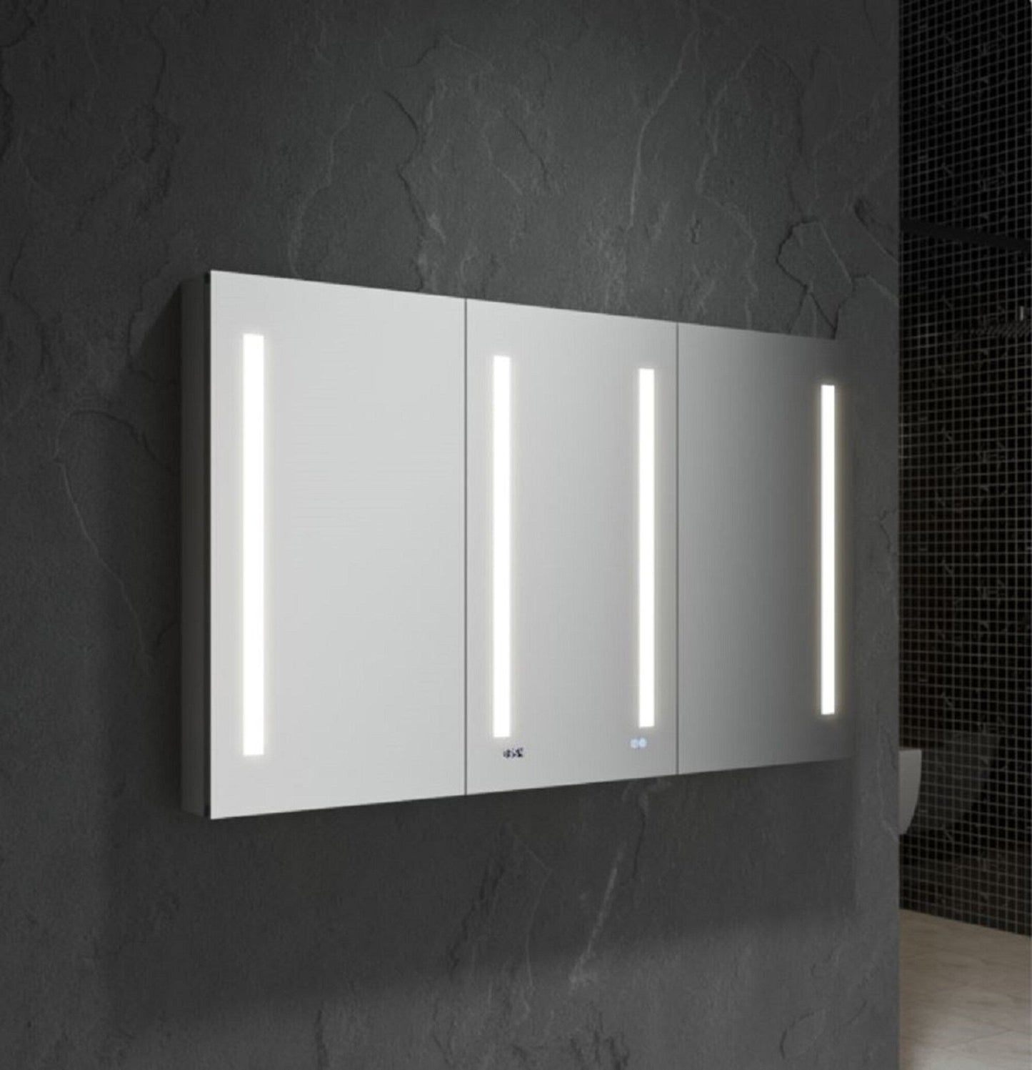 Fresca 60-in x 36-in Lighted LED Fog Free Surface/Recessed Mount LED Mirror Mirrored Soft Close Medicine Cabinet with Outlet