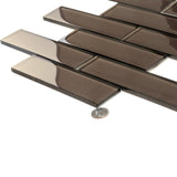 Apollo Tile (Sample) Cosmos Ash Gray 4-in x 4-in Glossy Glass Brick Mosaic Wall Tile
