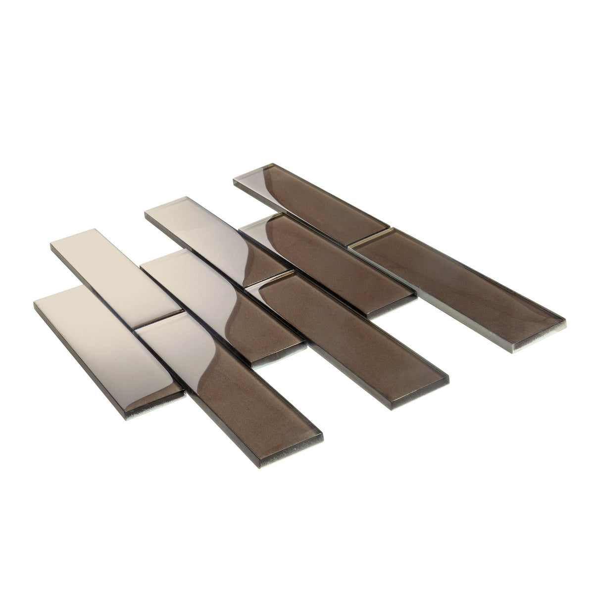 Apollo Tile (Sample) Cosmos Ash Gray 4-in x 4-in Glossy Glass Brick Mosaic Wall Tile