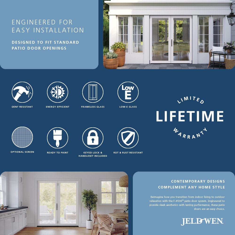 JELD-WEN 72-in x 80-in Fiberglass French, Right-hand inswing – feature callout