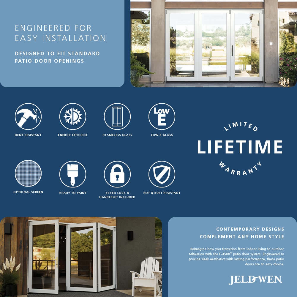 JELD-WEN 108-in x 80-in Fiberglass Folding, Right-hand folding – feature callout