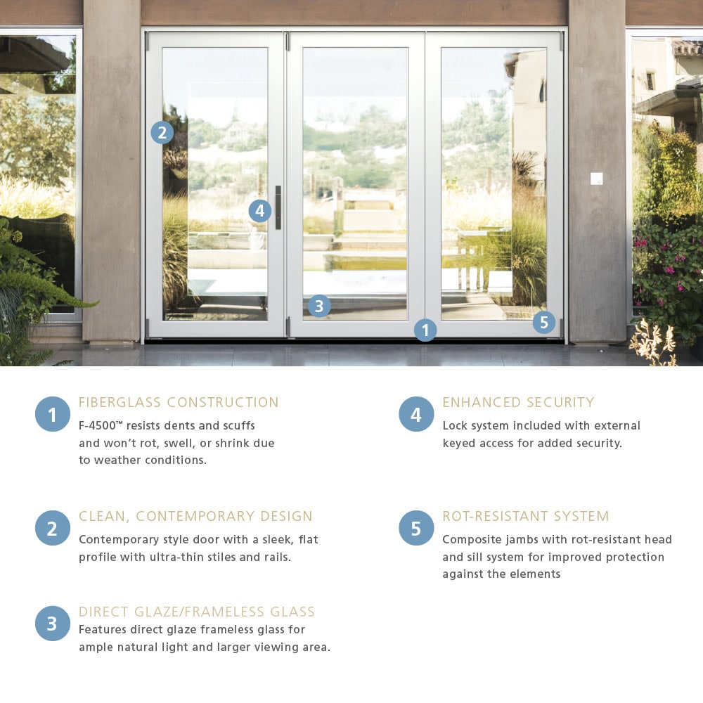 JELD-WEN 108-in x 80-in Fiberglass Folding, Right-hand folding – feature callout