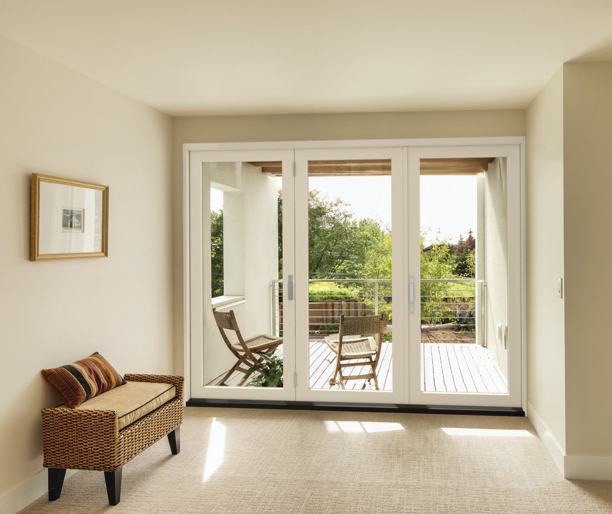 JELD-WEN 108-in x 80-in Fiberglass Folding, Right-hand folding – installed room view