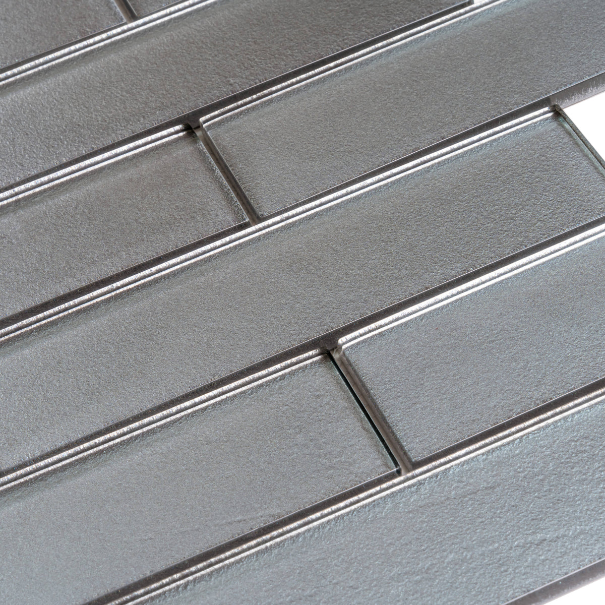 Apollo Tile (Sample) Cosmos Light Gray 4-in x 4-in Glossy Glass Brick Mosaic Wall Tile