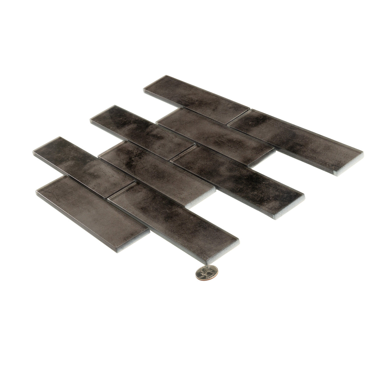 Apollo Tile (Sample) Cosmos Dark Gray 4-in x 4-in Glossy Glass Brick Mosaic Wall Tile