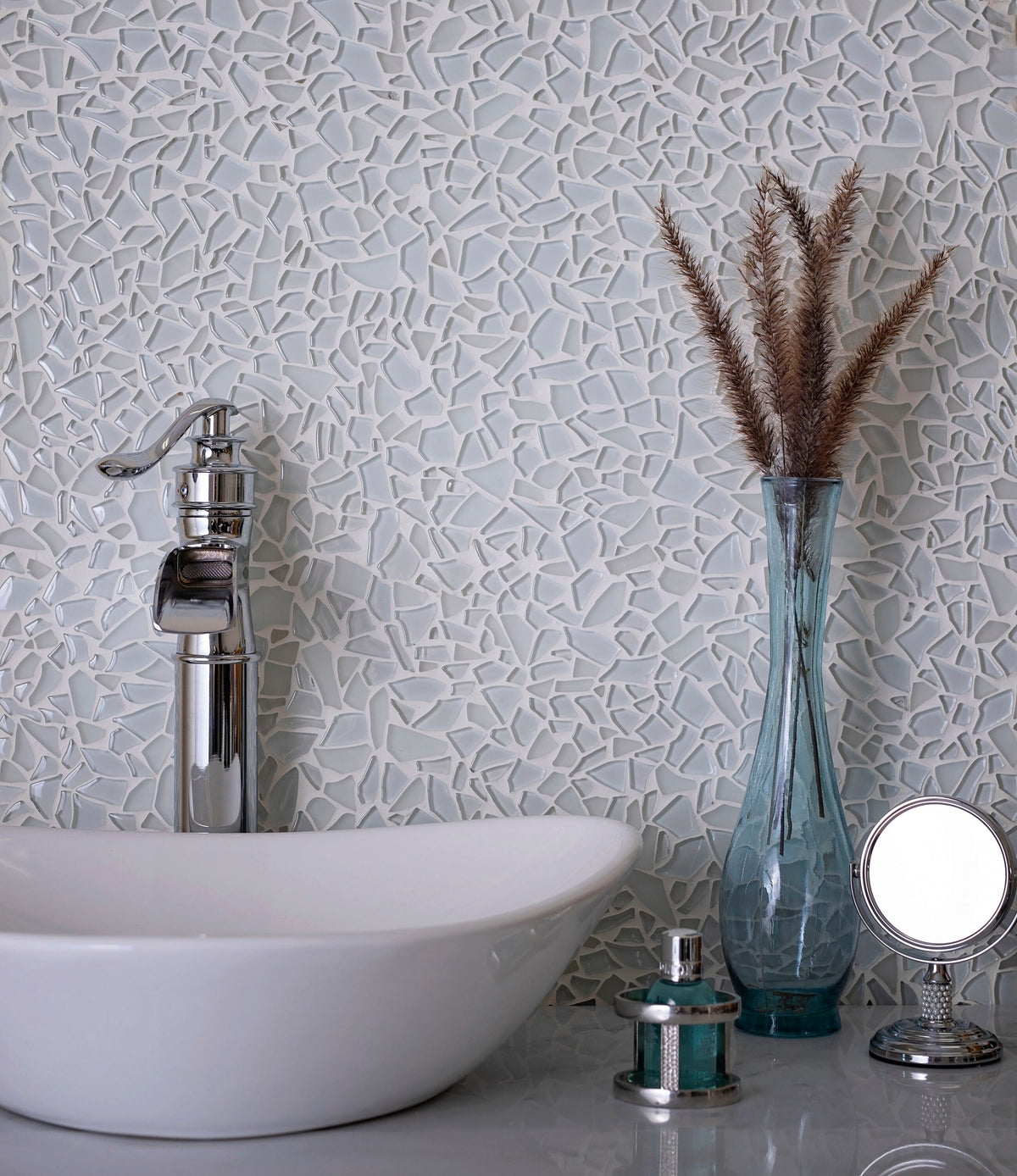 Apollo Tile (Sample) White 4-in x 4-in Glossy Glass Diamond Stone Look Floor and Wall Tile