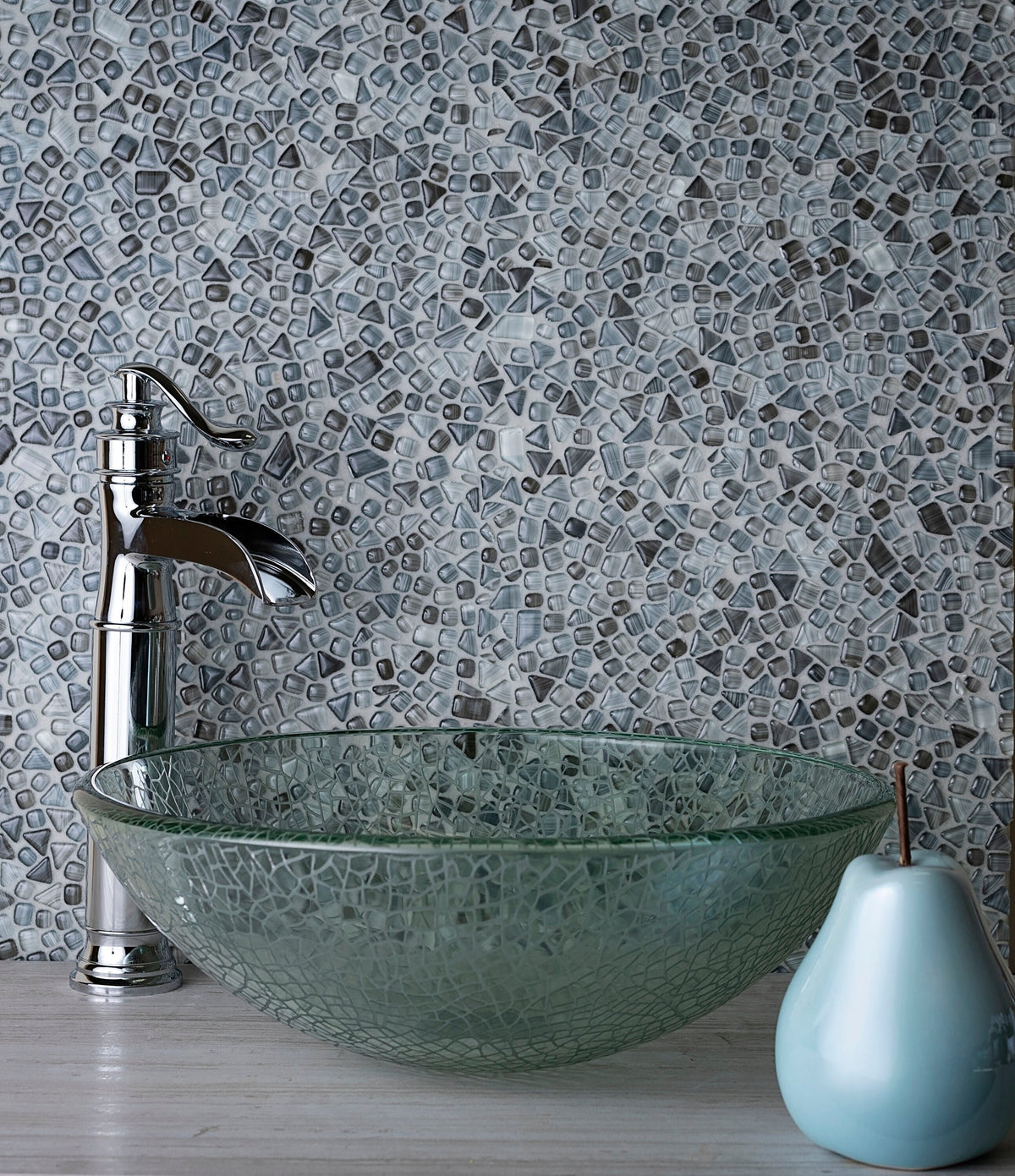 Apollo Tile (Sample) Bijou Gray 4-in x 4-in Honed Glass Pebble Mosaic Floor and Wall Tile