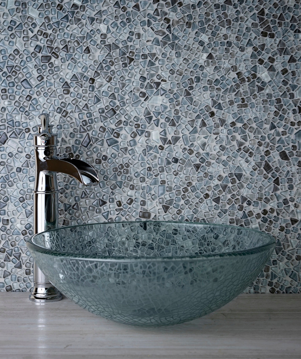Apollo Tile (Sample) Bijou Gray 4-in x 4-in Honed Glass Pebble Mosaic Floor and Wall Tile