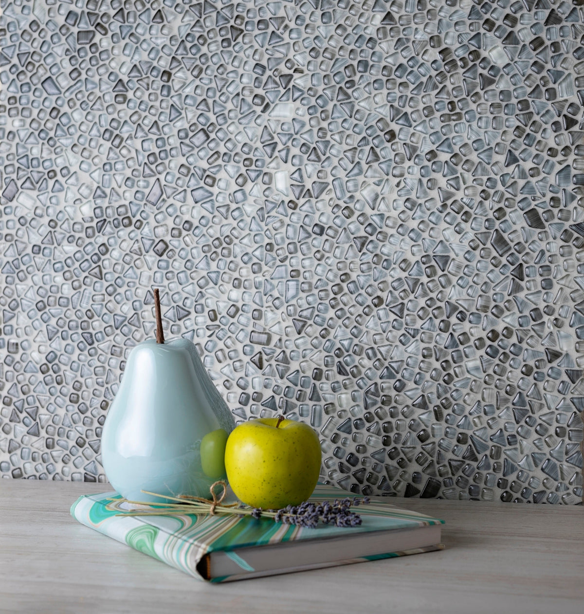 Apollo Tile (Sample) Bijou Gray 4-in x 4-in Honed Glass Pebble Mosaic Floor and Wall Tile