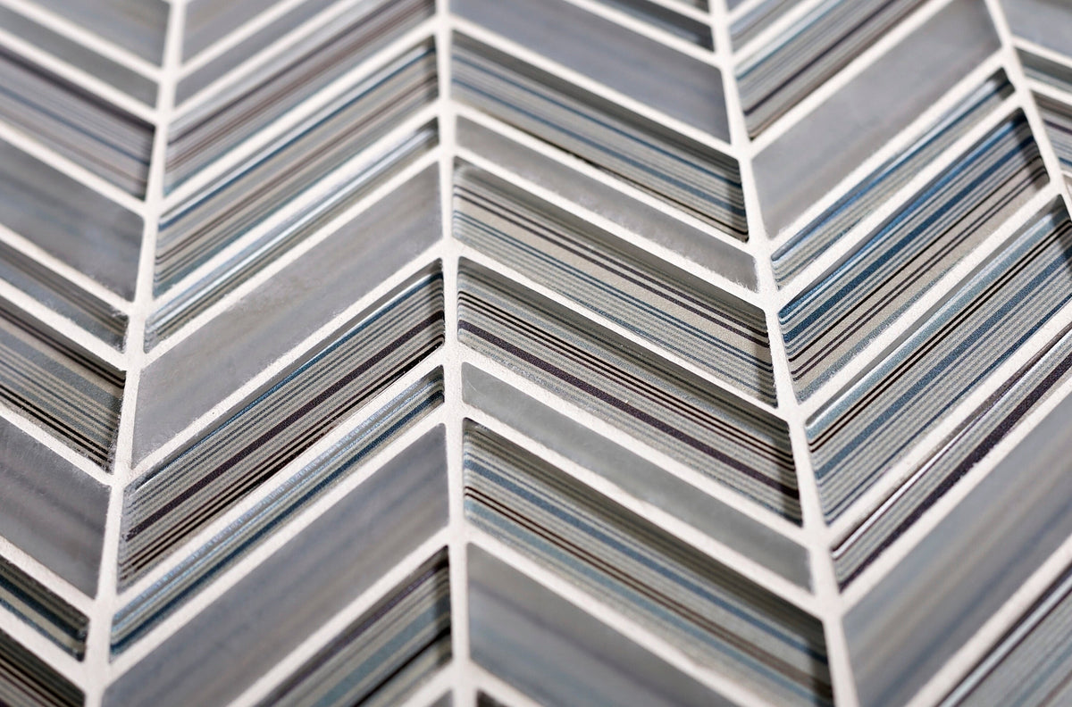 Apollo Tile (Sample) Glacier Blue and Gray 4-in x 4-in Polished Glass Chevron Mosaic Floor and Wall Tile