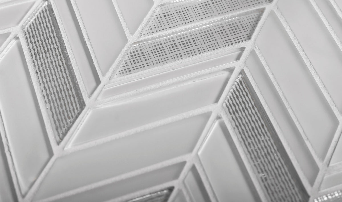 Apollo Tile (Sample) Glacier White and Gray 4-in x 4-in Polished Glass Chevron Mosaic Floor and Wall Tile