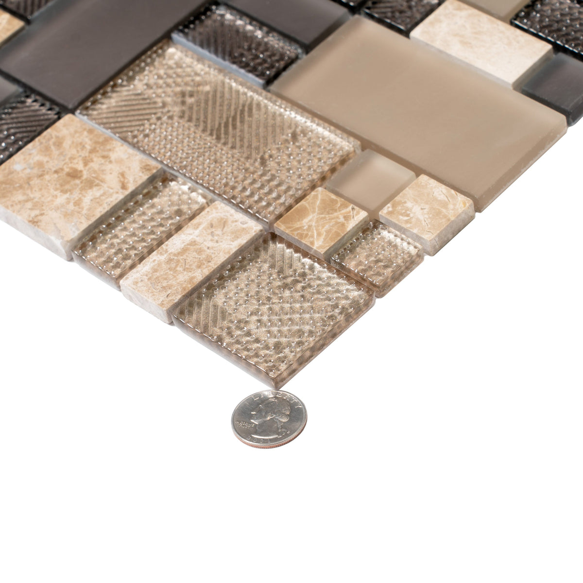Apollo Tile (Sample) Beige and Brown 4-in x 4-in Honed Glass/Metal/Stone Marble Versailles Mosaic Floor and Wall Tile