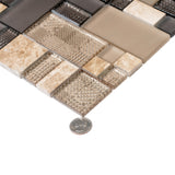 Apollo Tile (Sample) Beige and Brown 4-in x 4-in Honed Glass/Metal/Stone Marble Versailles Mosaic Floor and Wall Tile
