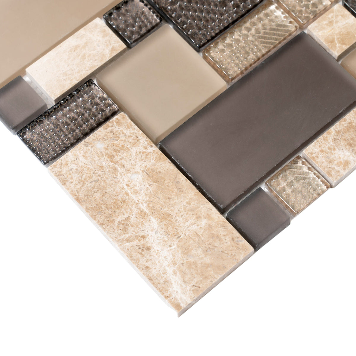 Apollo Tile (Sample) Beige and Brown 4-in x 4-in Honed Glass/Metal/Stone Marble Versailles Mosaic Floor and Wall Tile