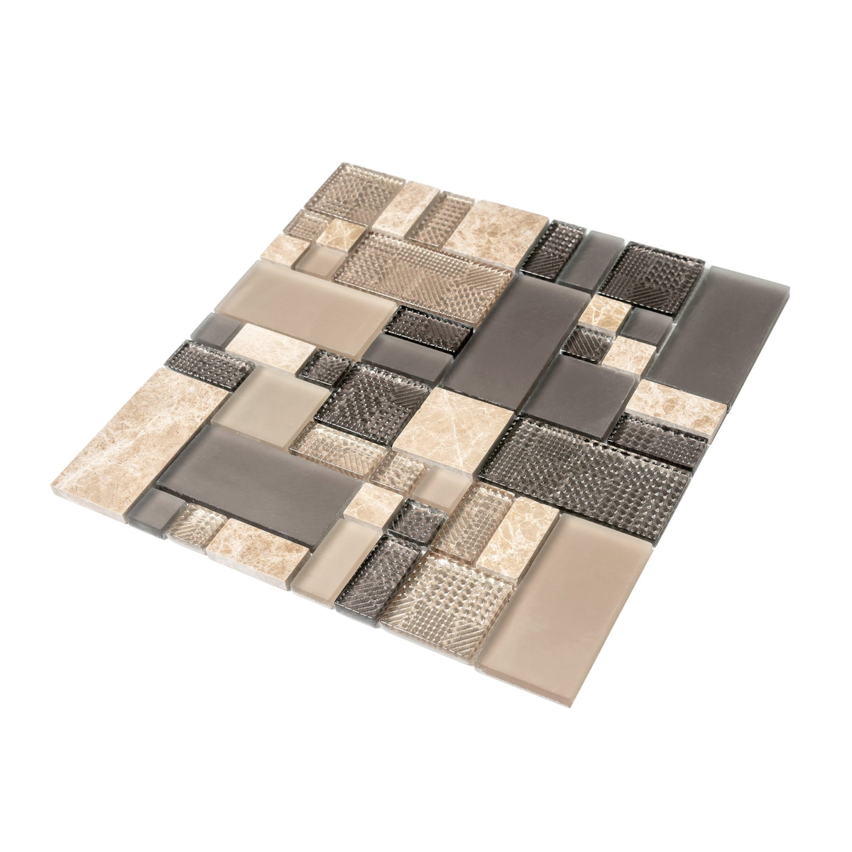Apollo Tile (Sample) Beige and Brown 4-in x 4-in Honed Glass/Metal/Stone Marble Versailles Mosaic Floor and Wall Tile