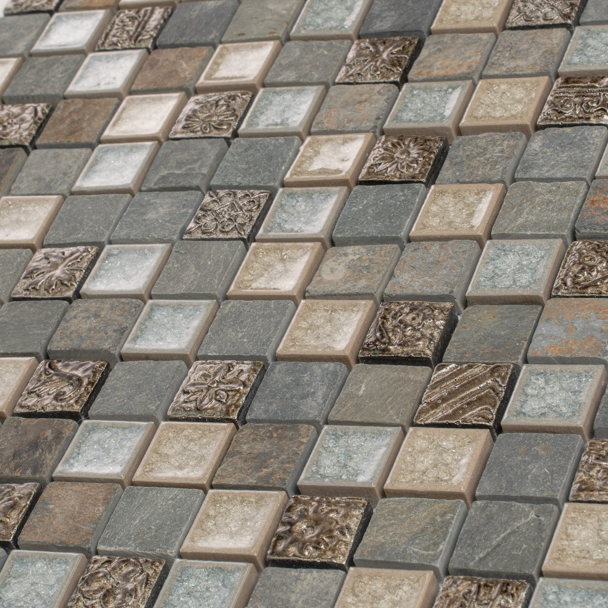 Apollo Tile Mini Square Beige and Brown 12-in x 12-in Glossy Glass; Stone Quartz Uniform Squares Floor and Wall Tile (4.75-sq. ft/ Carton)