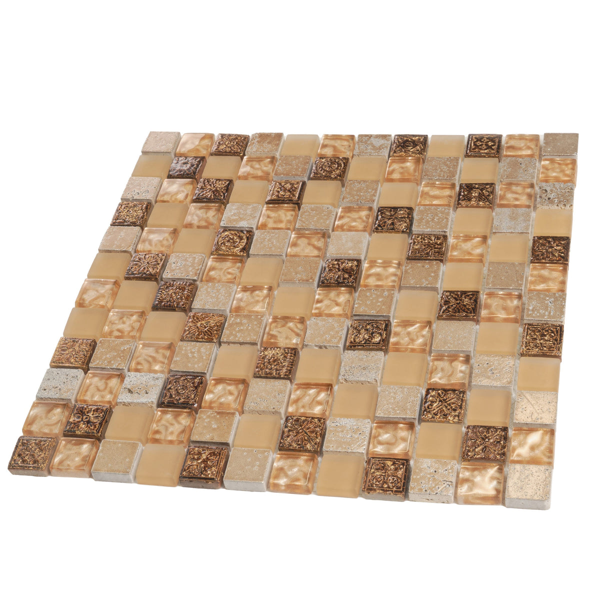 Apollo Tile (Sample) Wall Tile Mini Square Beige 4-in x 4-in Glossy Glass/Metal/Stone Marble Wall Tile