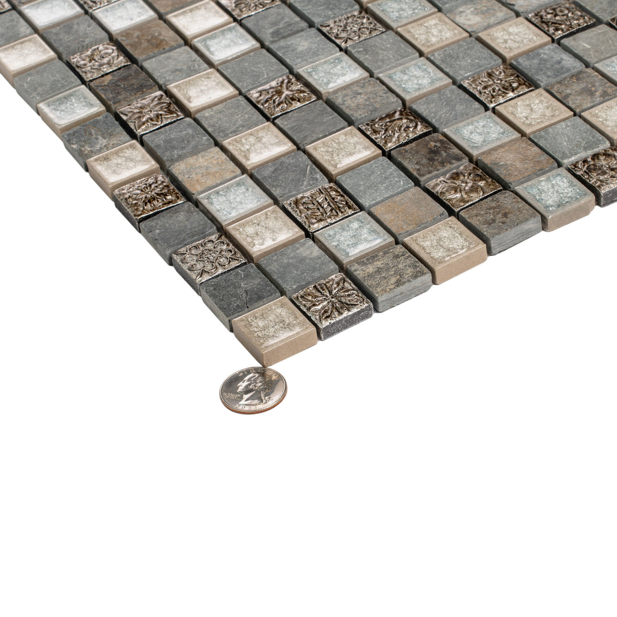 Apollo Tile (Sample) Mini Square Beige and Brown 4-in x 4-in Glossy Glass/Metal/Stone Marble Floor and Wall Tile