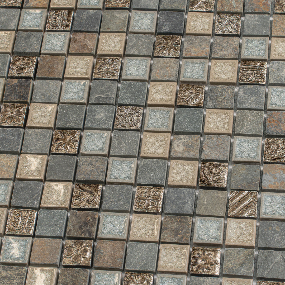 Apollo Tile (Sample) Mini Square Beige and Brown 4-in x 4-in Glossy Glass/Metal/Stone Marble Floor and Wall Tile