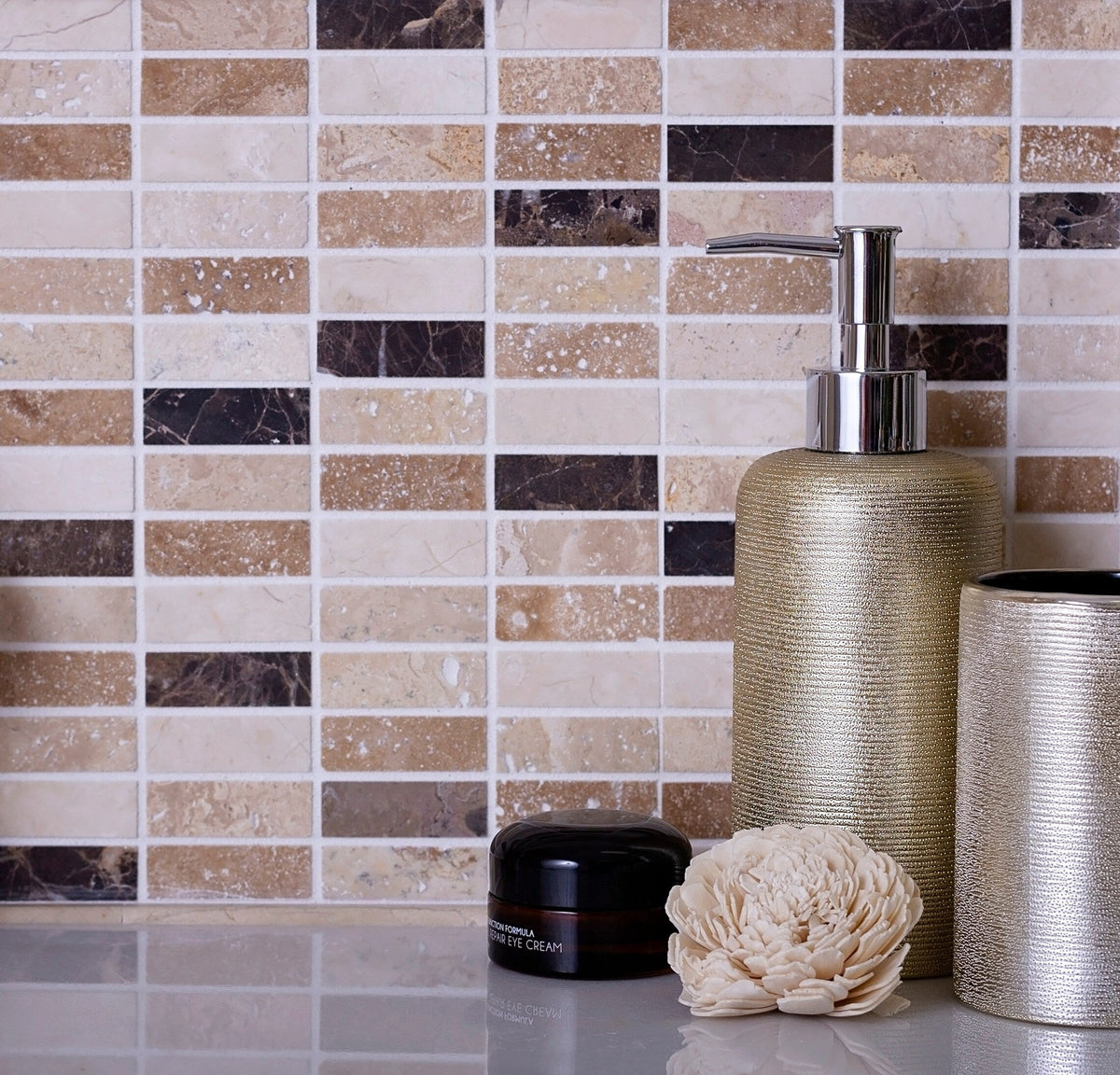 Apollo Tile (Sample) Floor and Wall Tile Emperador Dark, Beige Travertine 4-in x 4-in Polished Marble Floor and Wall Tile