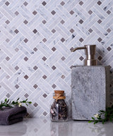 Apollo Tile White, Beige 11-in x 11-in Polished Natural Stone Marble Basketweave Marble Look Floor and Wall Tile (4.47-sq. ft/ Carton)