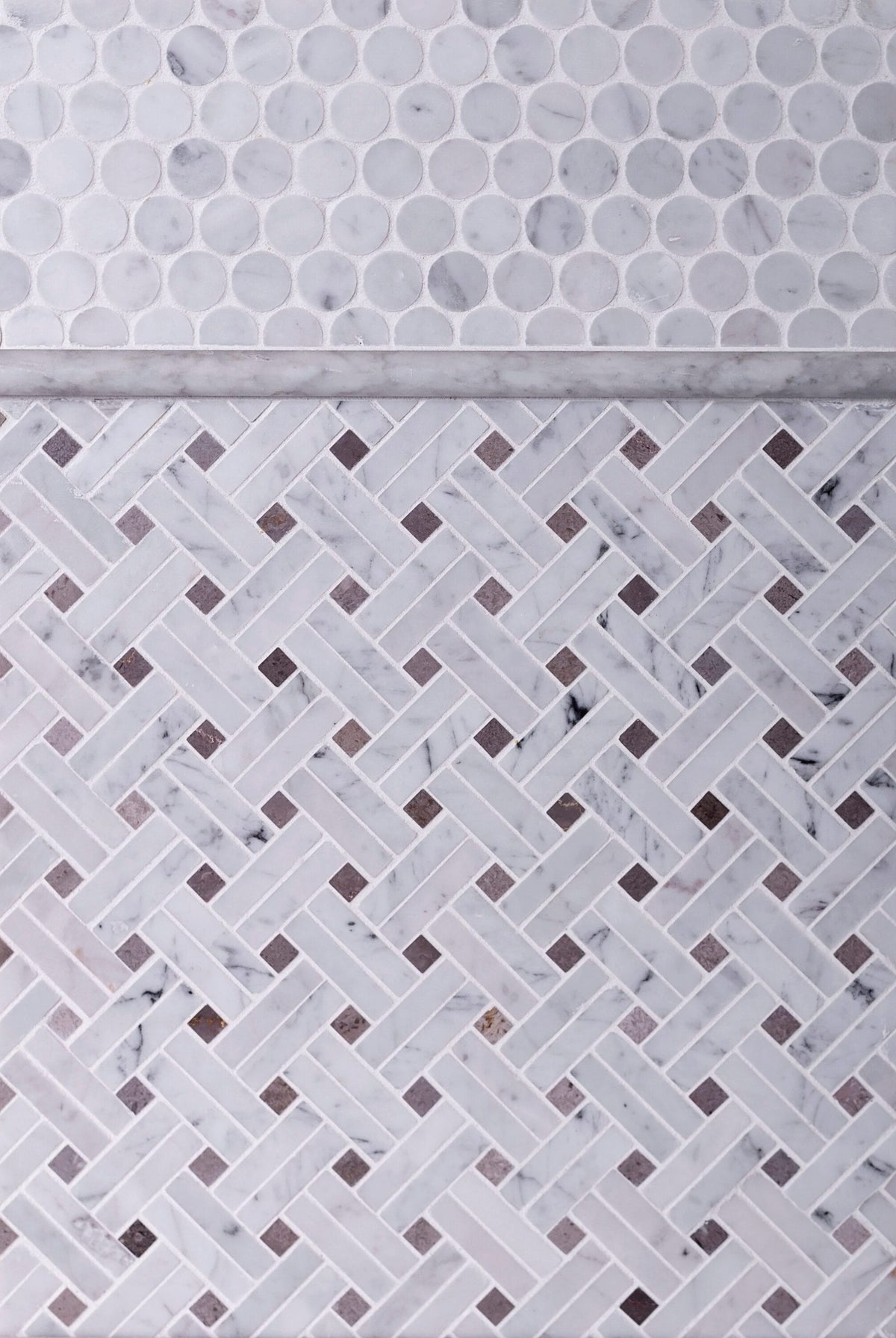 Apollo Tile (Sample) White, Beige 4-in x 4-in Polished Glass/Metal/Stone Marble Basketweave Marble Look Floor and Wall Tile