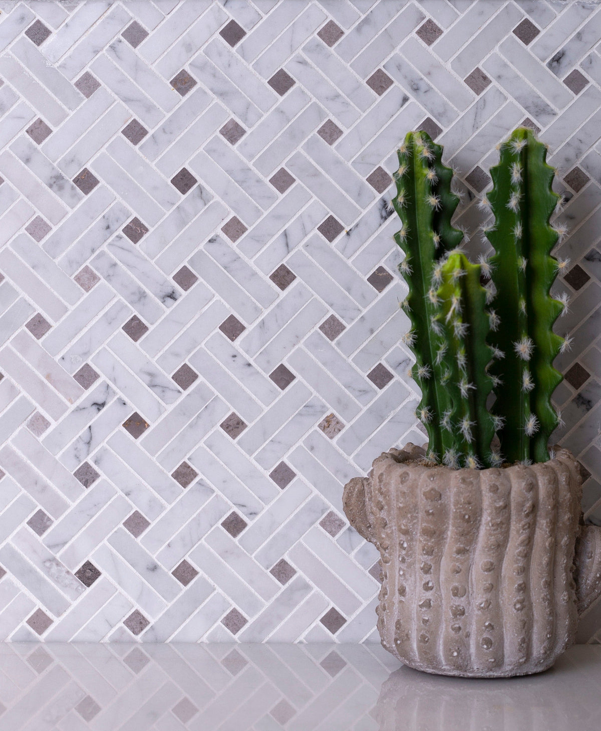 Apollo Tile (Sample) White, Beige 4-in x 4-in Polished Glass/Metal/Stone Marble Basketweave Marble Look Floor and Wall Tile