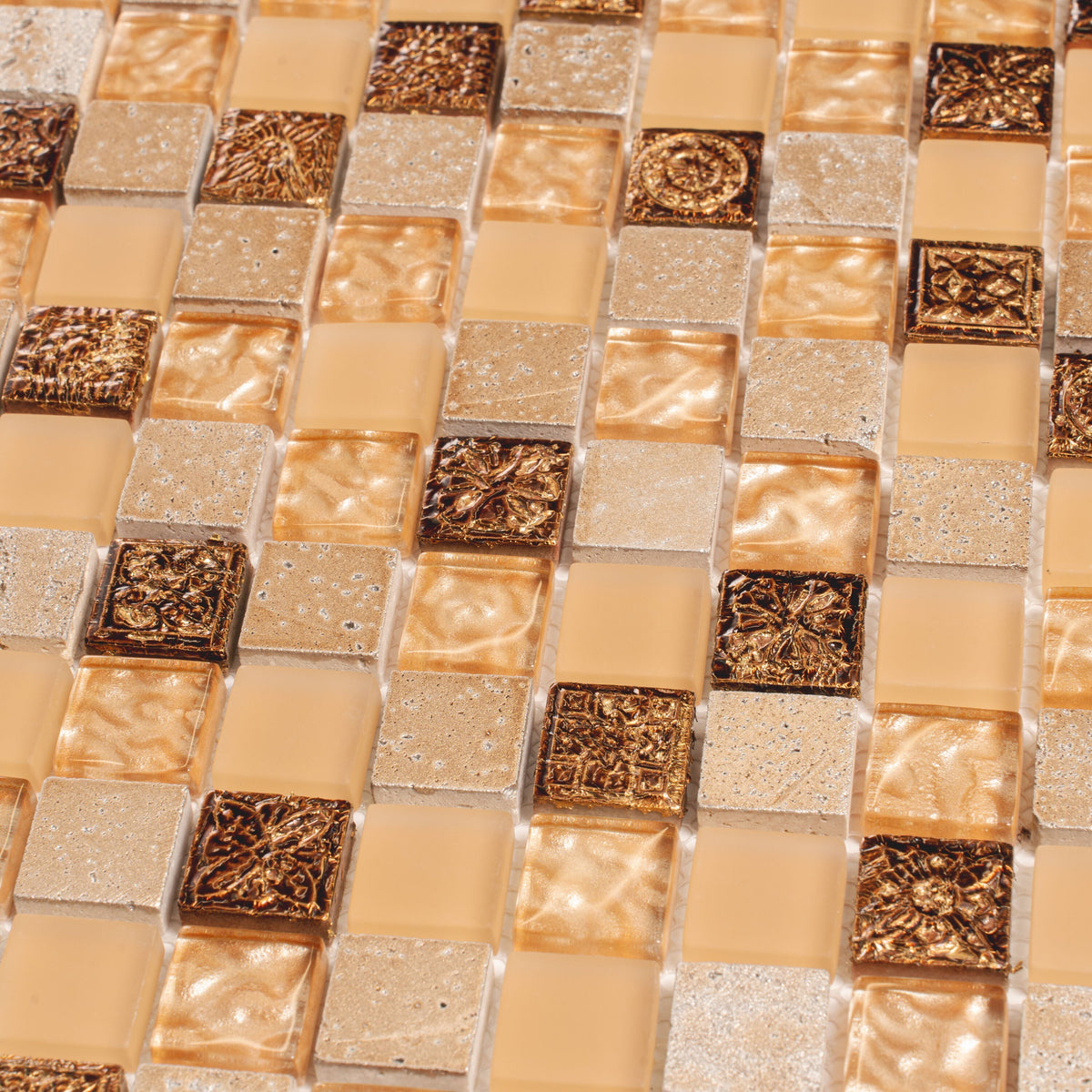Apollo Tile (Sample) Wall Tile Mini Square Beige 4-in x 4-in Glossy Glass/Metal/Stone Marble Wall Tile