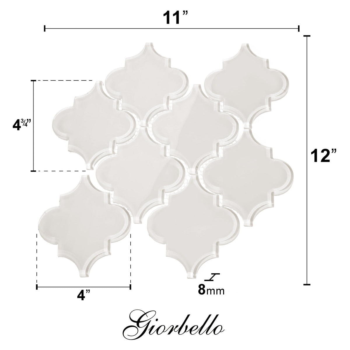 Giorbello Arabesque Mosaic Alabaster 4-in x 4-in Glossy Glass Wall Tile (7.89-sq. ft/ Carton)