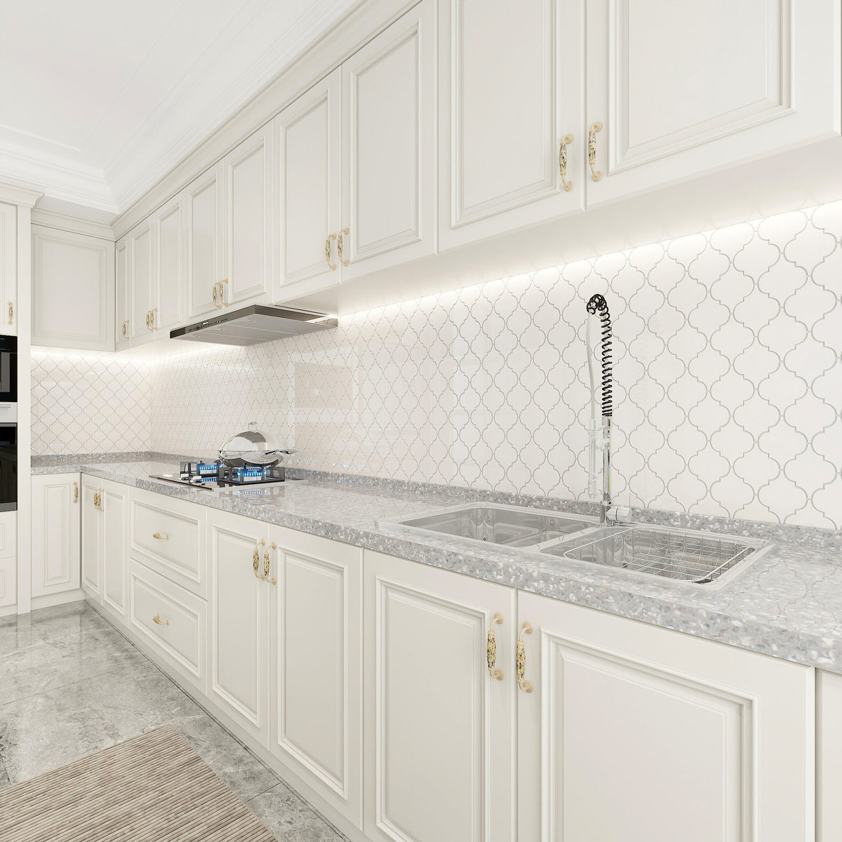 Giorbello Arabesque Mosaic Alabaster 4-in x 4-in Glossy Glass Wall Tile (7.89-sq. ft/ Carton)