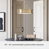 Hunter Capshaw 5-Light Alturas Gold Traditional Frosted Glass Drum LED Medium Hanging Kitchen Island Light