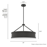 Hunter Capshaw 6-Light Noble Bronze Traditional Frosted Glass Drum LED Large Hanging Kitchen Island Light