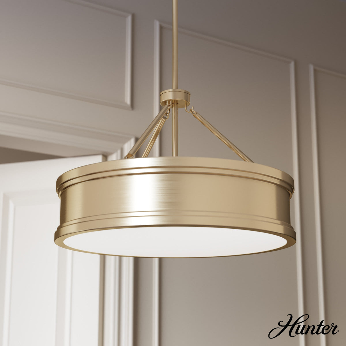 Hunter Capshaw 5-Light Alturas Gold Traditional Frosted Glass Drum LED Medium Hanging Kitchen Island Light