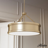 Hunter Capshaw 5-Light Alturas Gold Traditional Frosted Glass Drum LED Medium Hanging Kitchen Island Light