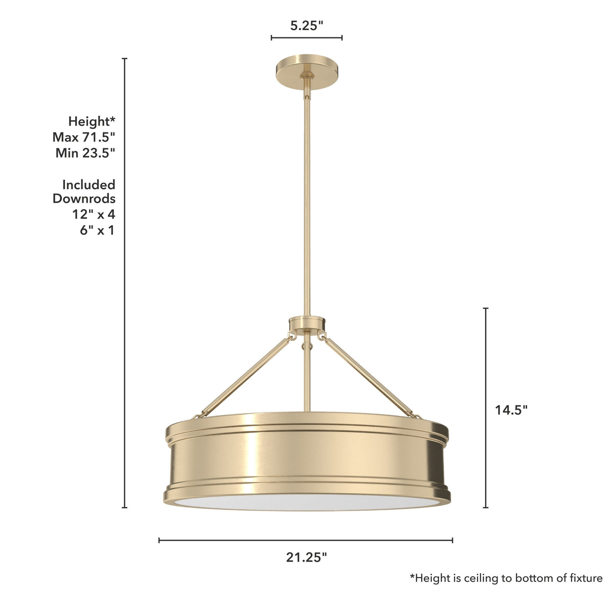 Hunter Capshaw 5-Light Alturas Gold Traditional Frosted Glass Drum LED Medium Hanging Kitchen Island Light